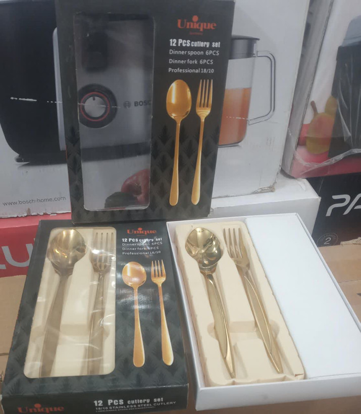 سرویس قاشق و چنگال یونیک طلایی مدل ماینز ۱۲ پارچه استیل مناسب ۶ نفر