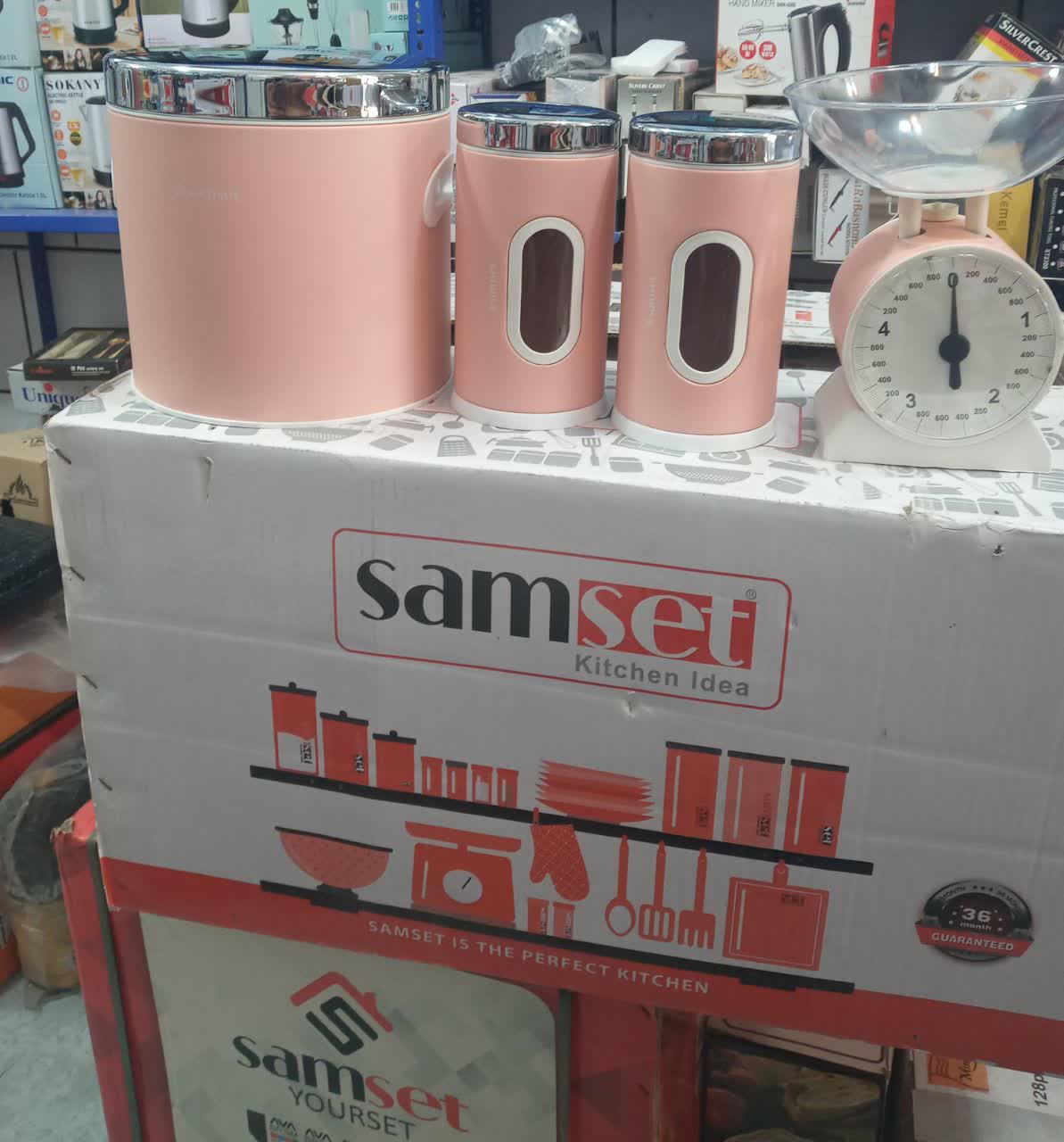 سرویس آشپزخانه 29 پارچه سام ستsamset مدل لیندا رنگ صورتی  درب کروم